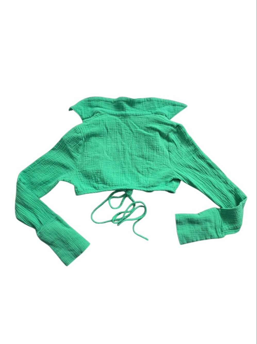 Pretty Little Thing Women's Green Waffle Tie Crop Top Size 2 - Picture 3 of 7